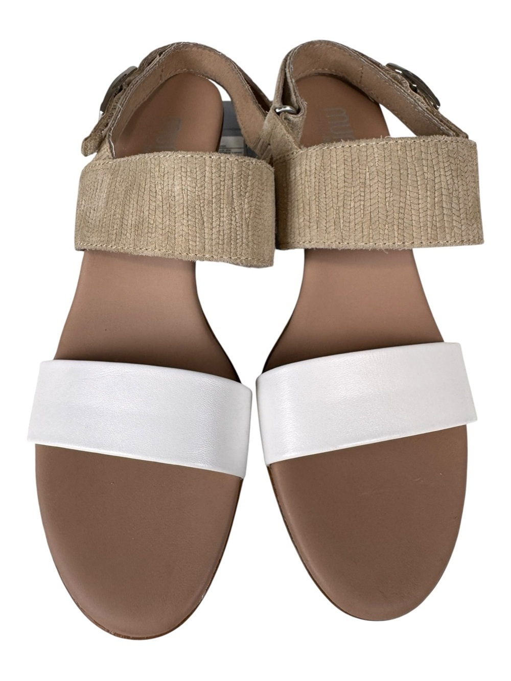 Munro Livia White Tan Leather Slingback Block Heel Sandals NWT Size 8 Narrow 8N